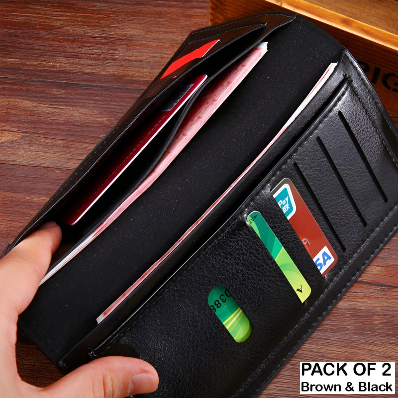 Pack of 2 Luxury Men’s Ultra-Thin Long Wallets – Woven Pattern Multi-Card Clutch