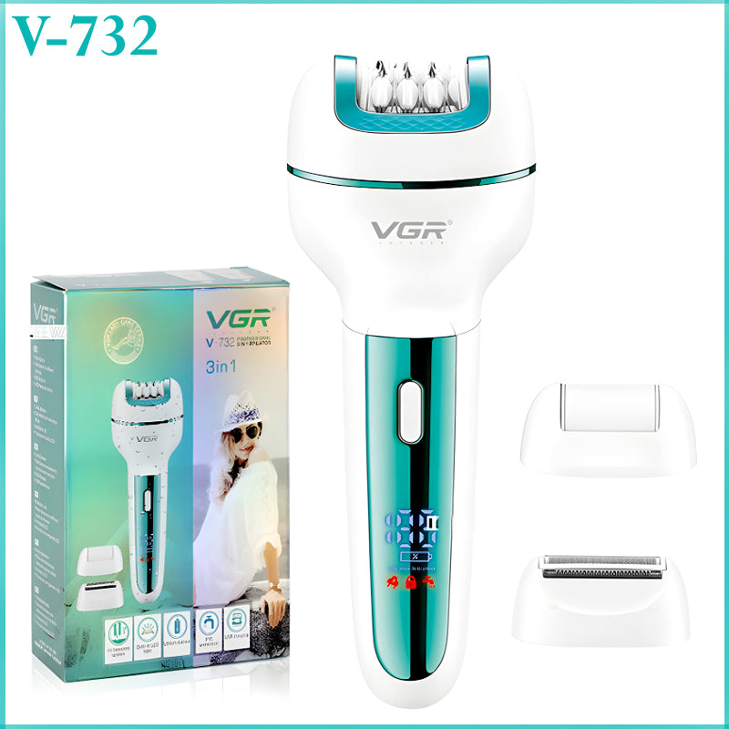 VGR V-732 Multi-Functional 3-In-1 Professional Electric Rechargeable Ladies Epilator