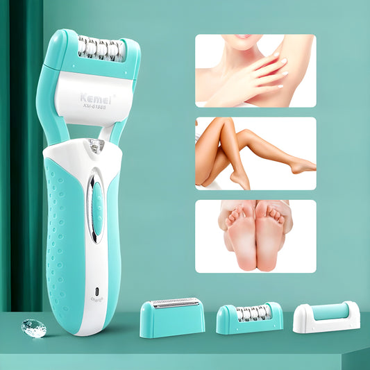 Kemei KM-6198B 3-In-1 Multifunctional Electric Shaver, Callus Remover, And Epilator For Women