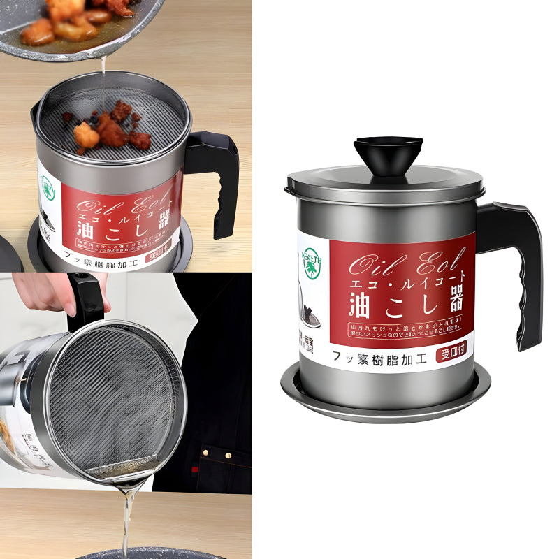 1.4-Liter Cooking Oil Strainer Pot with Filter and Thick Chassis for Efficient Grease Filtration