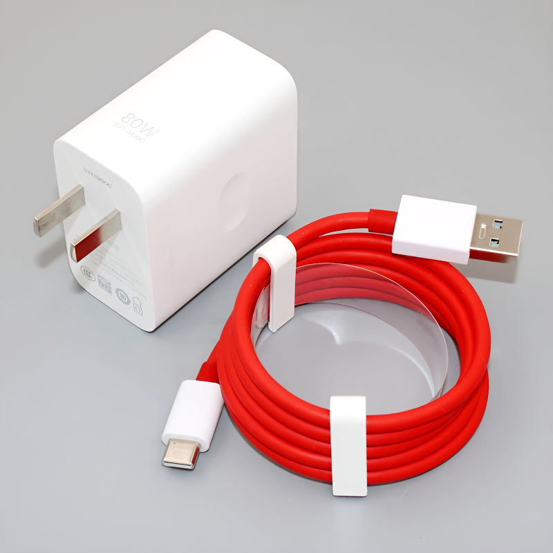 OnePlus 80W Power Adapter Suit with Warp Charge and SuperVOOC-Supported Type-C Cable