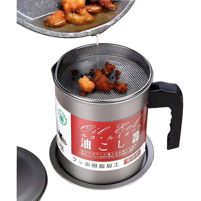 1.4-Liter Cooking Oil Strainer Pot with Filter and Thick Chassis for Efficient Grease Filtration