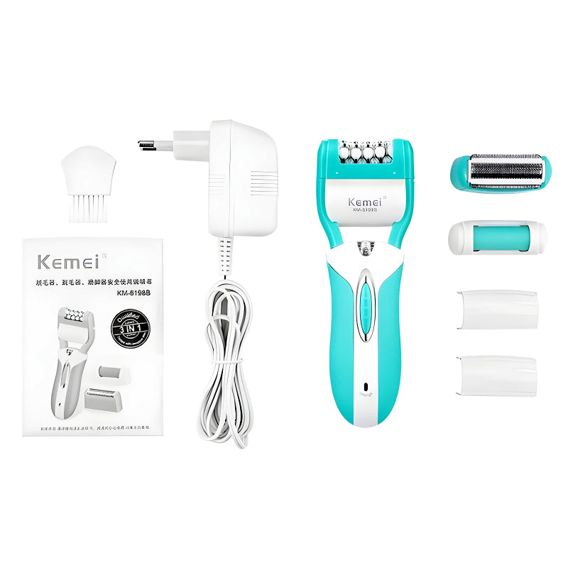 Kemei KM-6198B 3-In-1 Multifunctional Electric Shaver, Callus Remover, And Epilator For Women