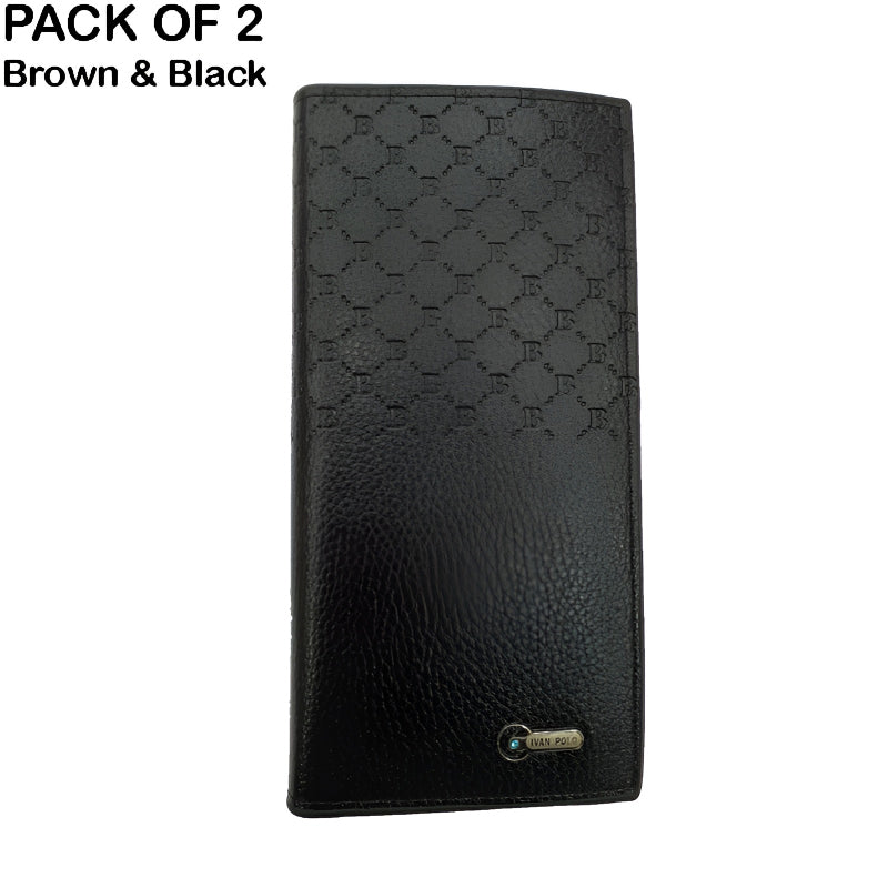 Pack of 2 Luxury Men’s Ultra-Thin Long Wallets – Woven Pattern Multi-Card Clutch