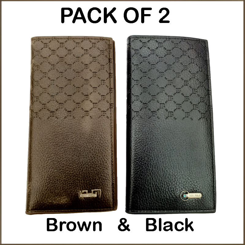 Pack of 2 Luxury Men’s Ultra-Thin Long Wallets – Woven Pattern Multi-Card Clutch