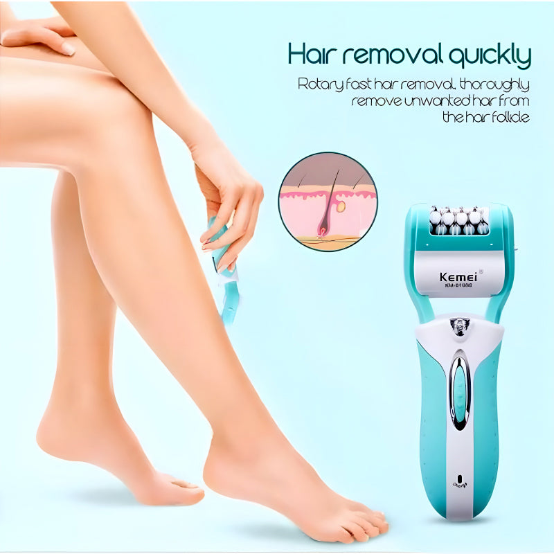 Kemei KM-6198B 3-In-1 Multifunctional Electric Shaver, Callus Remover, And Epilator For Women