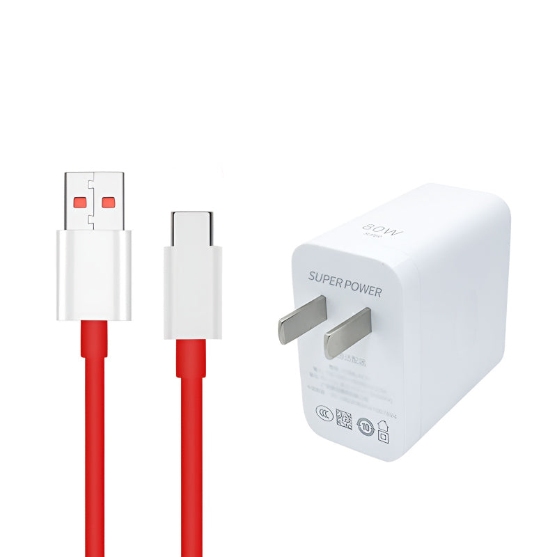 OnePlus 80W Power Adapter Suit with Warp Charge and SuperVOOC-Supported Type-C Cable