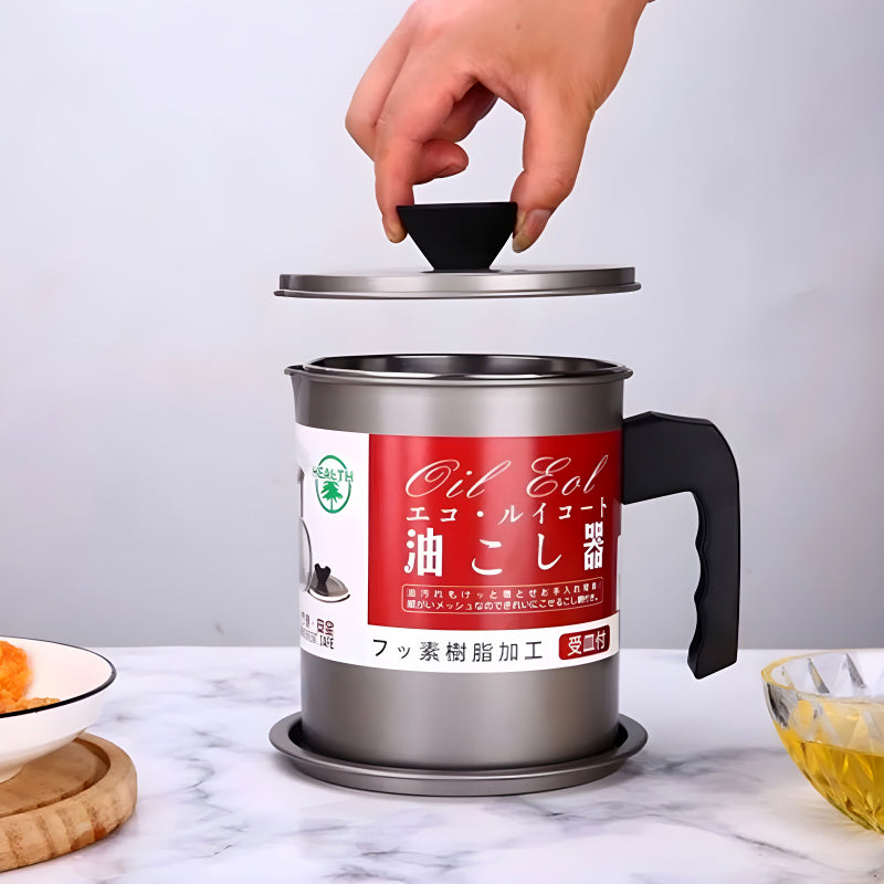 1.4-Liter Cooking Oil Strainer Pot with Filter and Thick Chassis for Efficient Grease Filtration