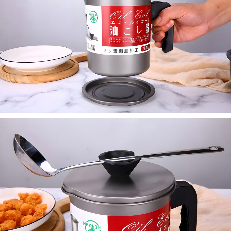 1.4-Liter Cooking Oil Strainer Pot with Filter and Thick Chassis for Efficient Grease Filtration