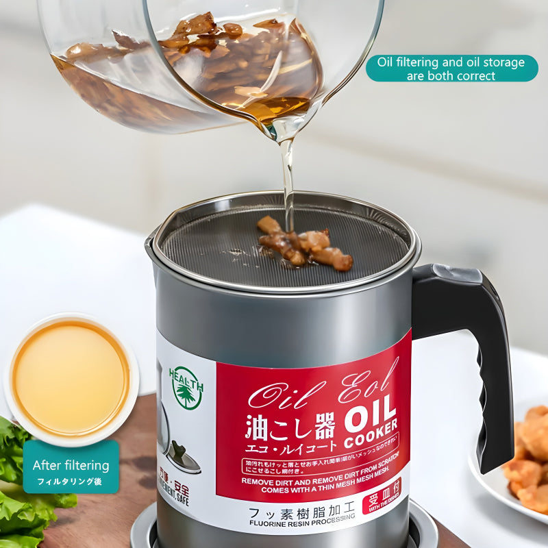 1.4-Liter Cooking Oil Strainer Pot with Filter and Thick Chassis for Efficient Grease Filtration