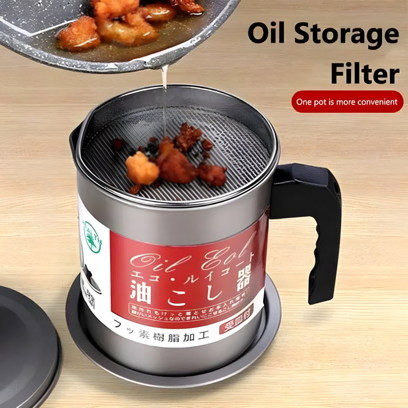 1.4-Liter Cooking Oil Strainer Pot with Filter and Thick Chassis for Efficient Grease Filtration