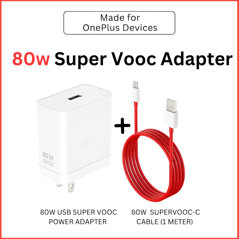 OnePlus 80W Power Adapter Suit with Warp Charge and SuperVOOC-Supported Type-C Cable