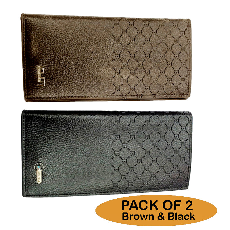 Pack of 2 Luxury Men’s Ultra-Thin Long Wallets – Woven Pattern Multi-Card Clutch